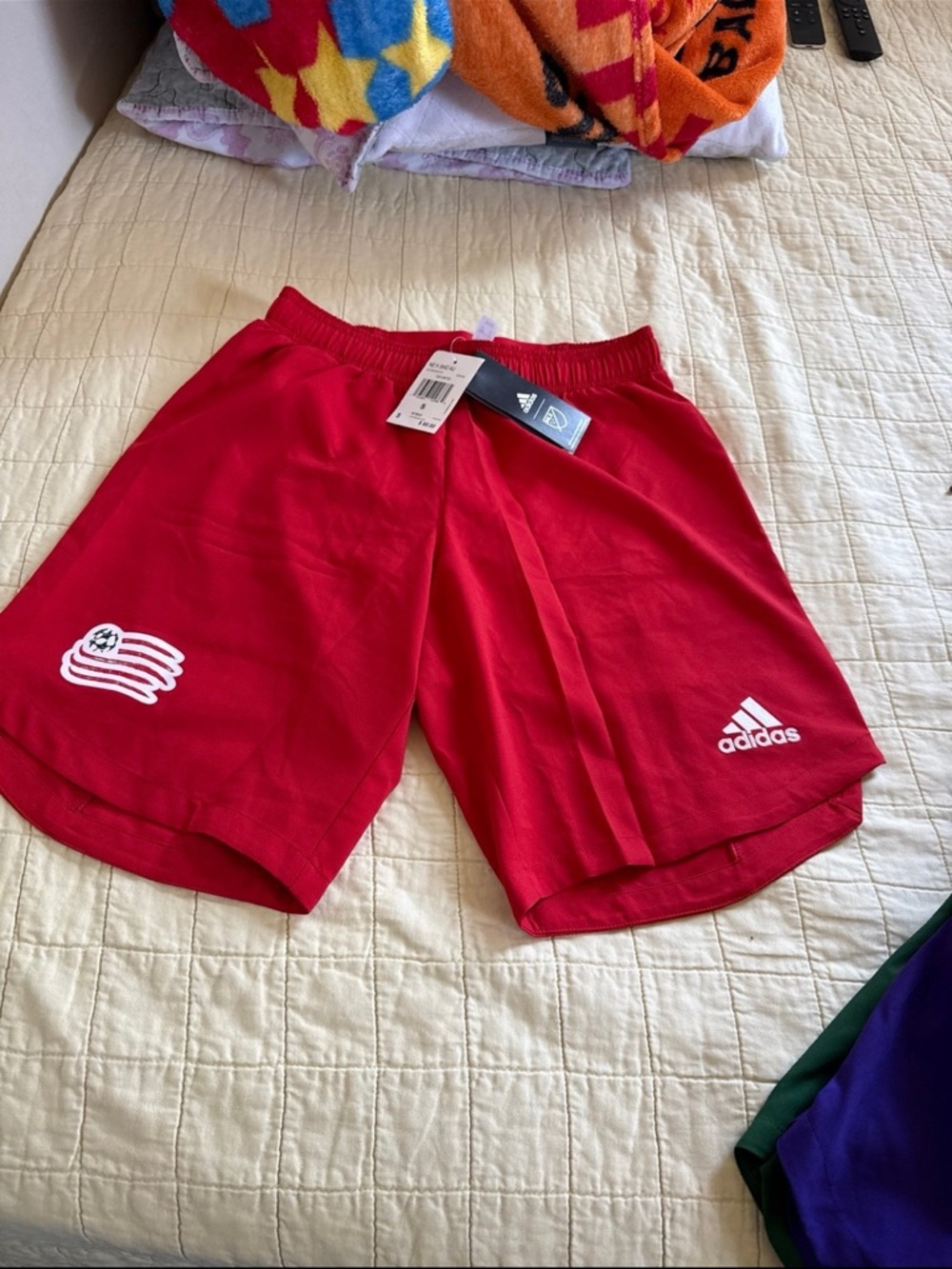 adidas Red Soccer Training Shorts with White Logos